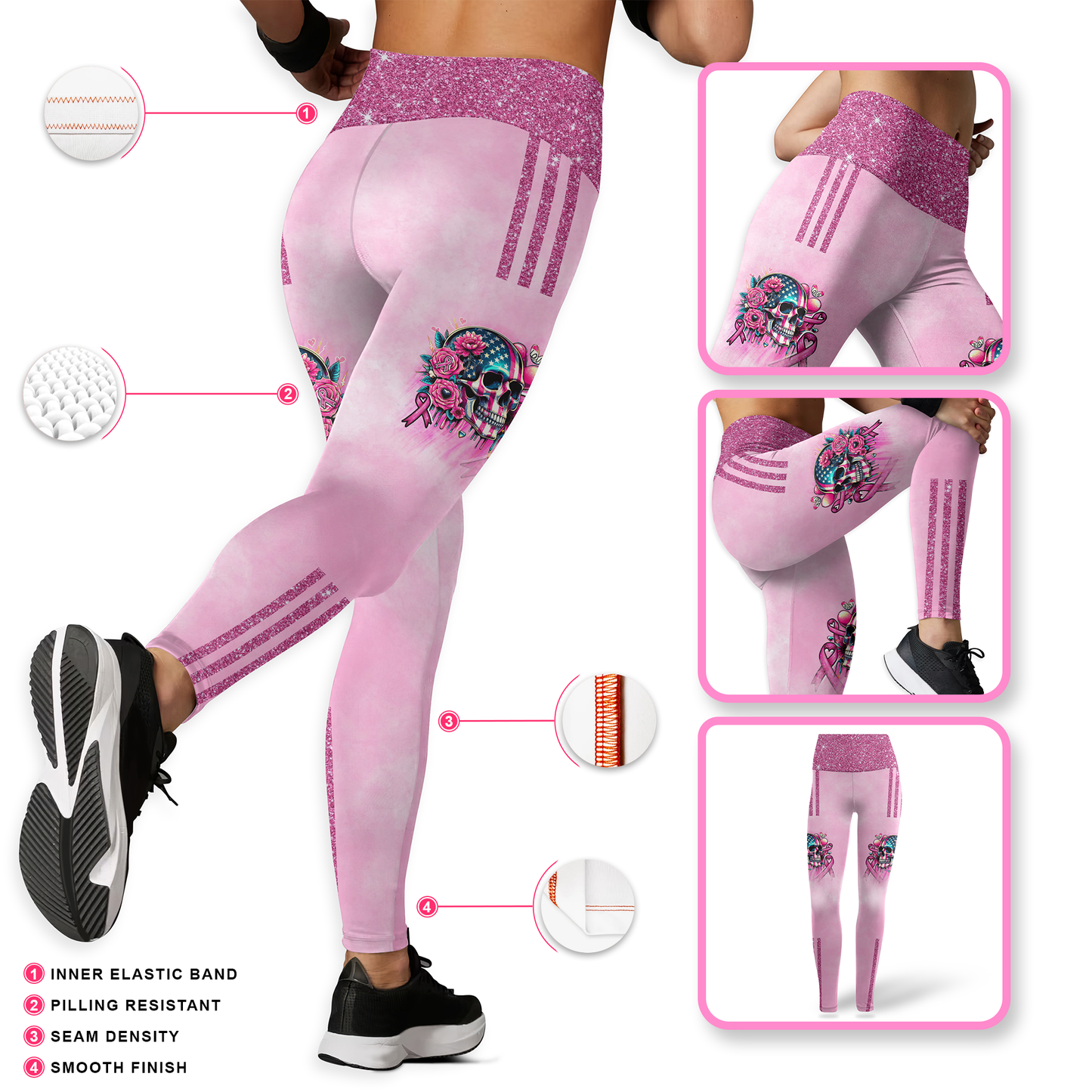 Fight Like A Girl, Breast Cancer Skull - Combo Legging Breast Cancer Awareness, Custom Choo