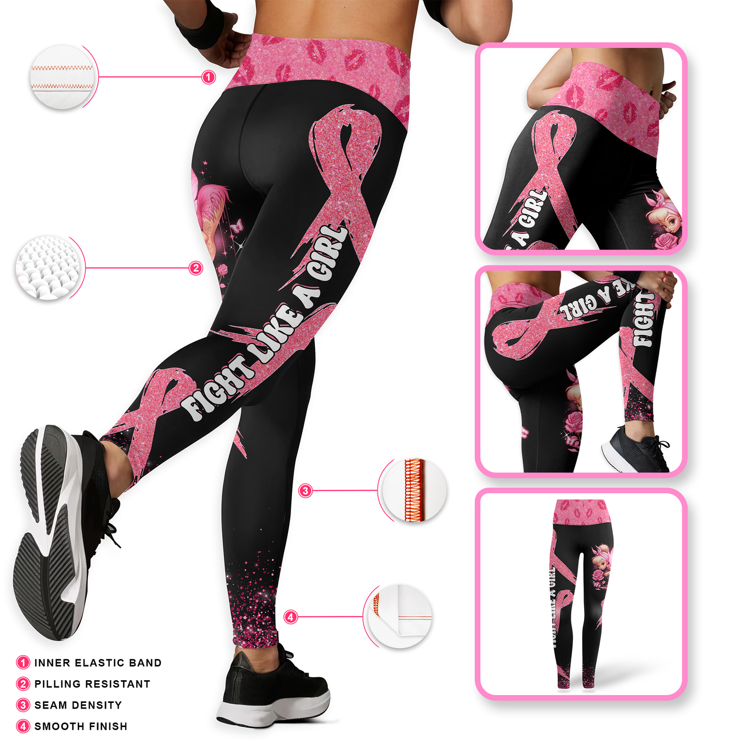Pink Fairy Fight Like a Girl - Combo Legging Breast Cancer Awareness