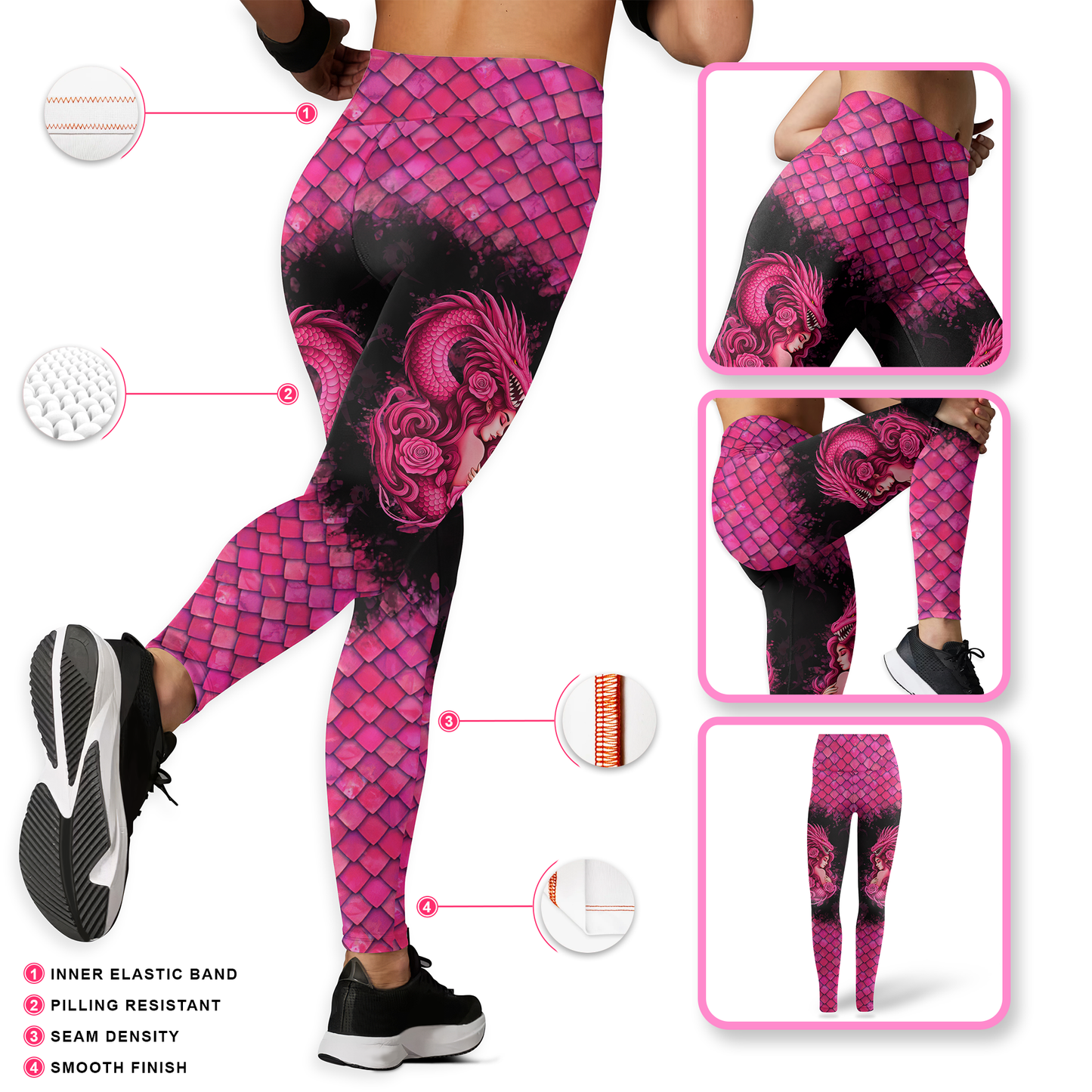 Dragon Spirit Fight Like a Girl - Combo Legging Breast Cancer Awareness