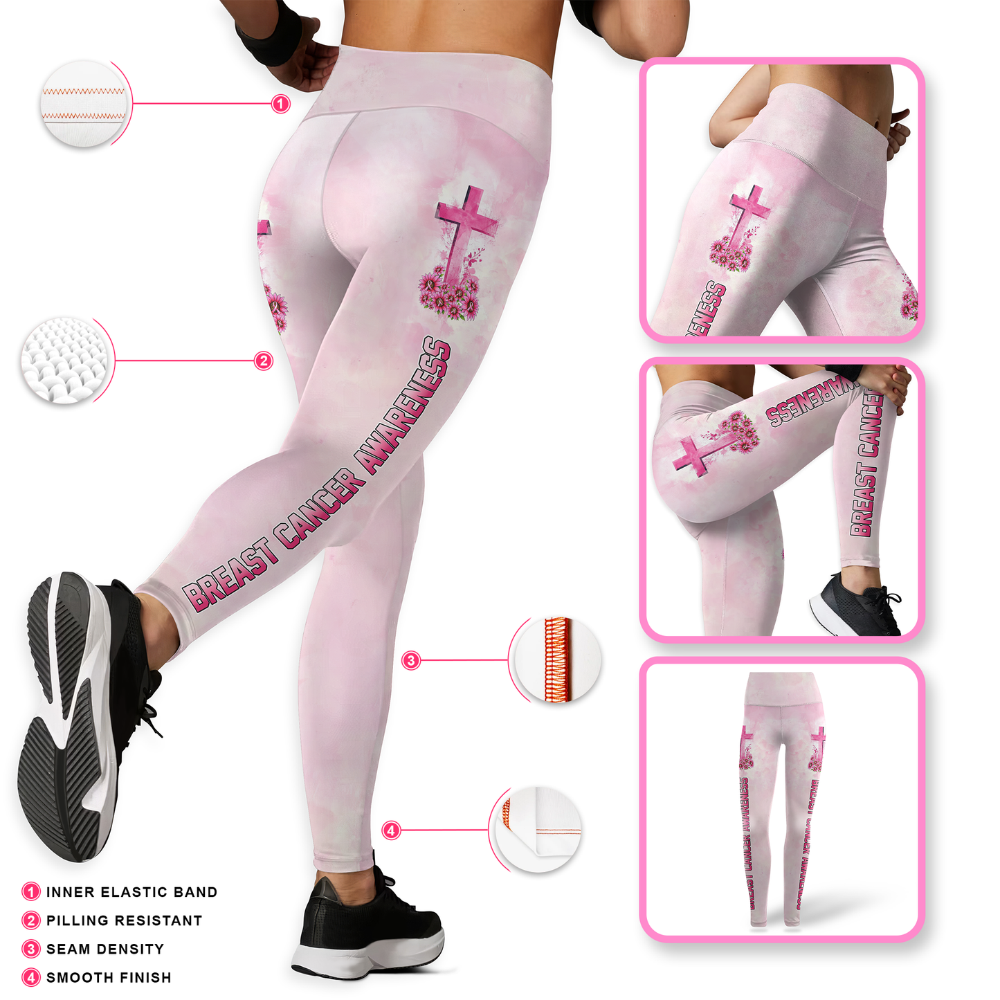 By God's Grace, He Save Me - Combo Legging Breast Cancer Awareness