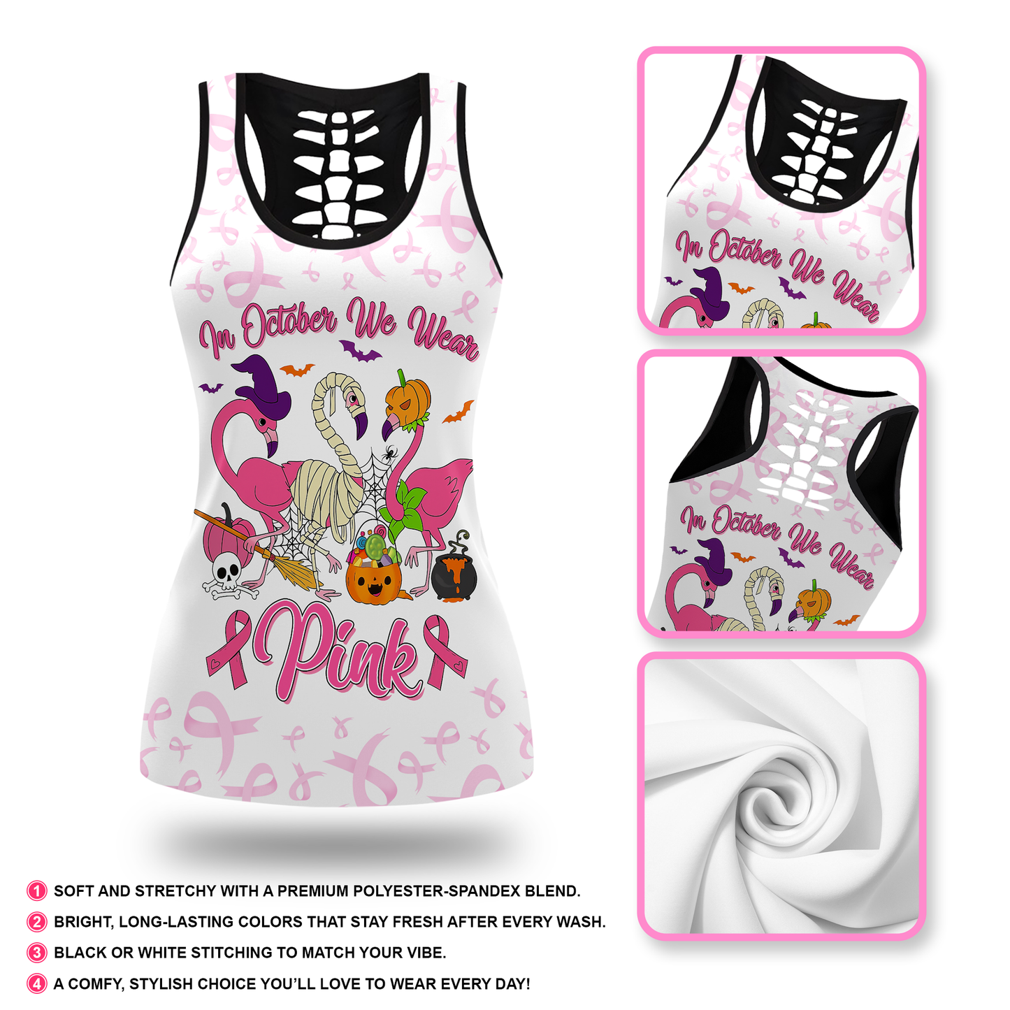 Spooky Flamingo Breast Cancer Awareness Outfit, Custom Choo