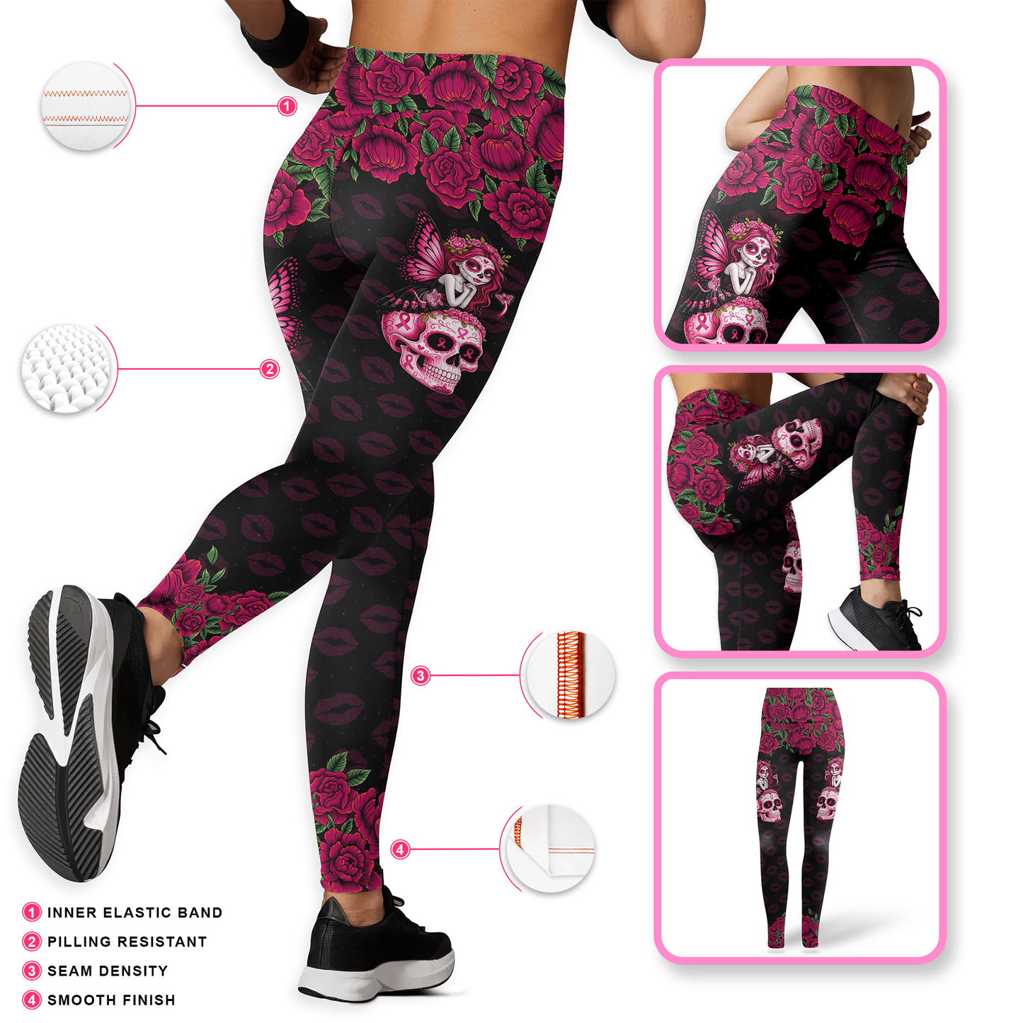 Fight Like A Girl Sugar Skull - Combo Legging Breast Cancer Awareness