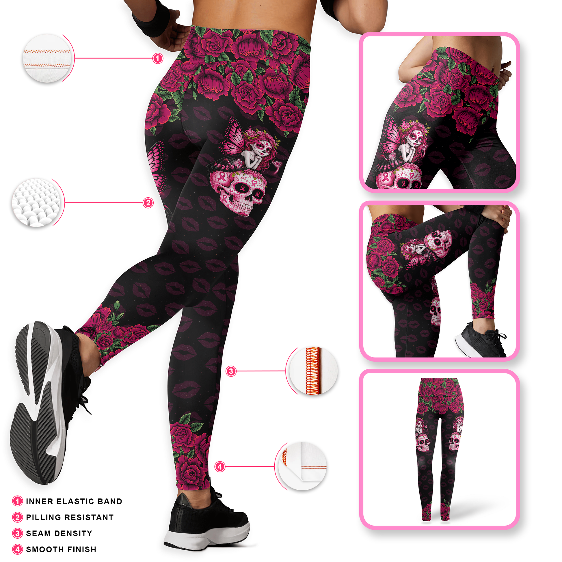 Fight Like A Girl Sugar Skull - Combo Legging Breast Cancer Awareness, Custom Choo
