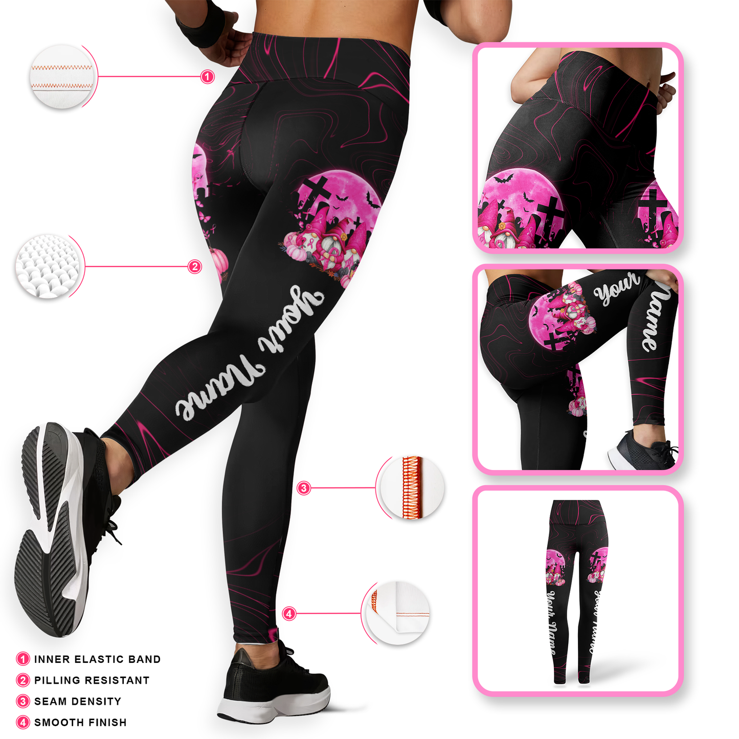 Personalized "In October We Wear Pink" Gnomes Leggings and Tank Top Set, Custom Choo