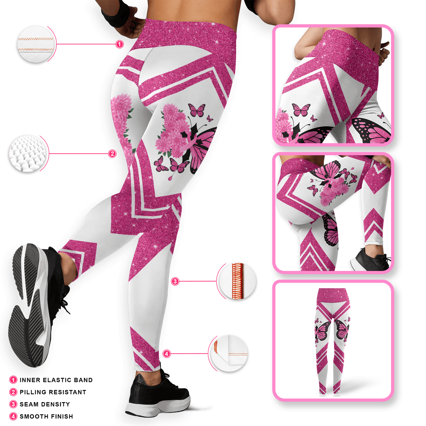 Faith Hope Love Cross-Marked Butterfly - Combo Legging Tanktop Breast Cancer Awareness