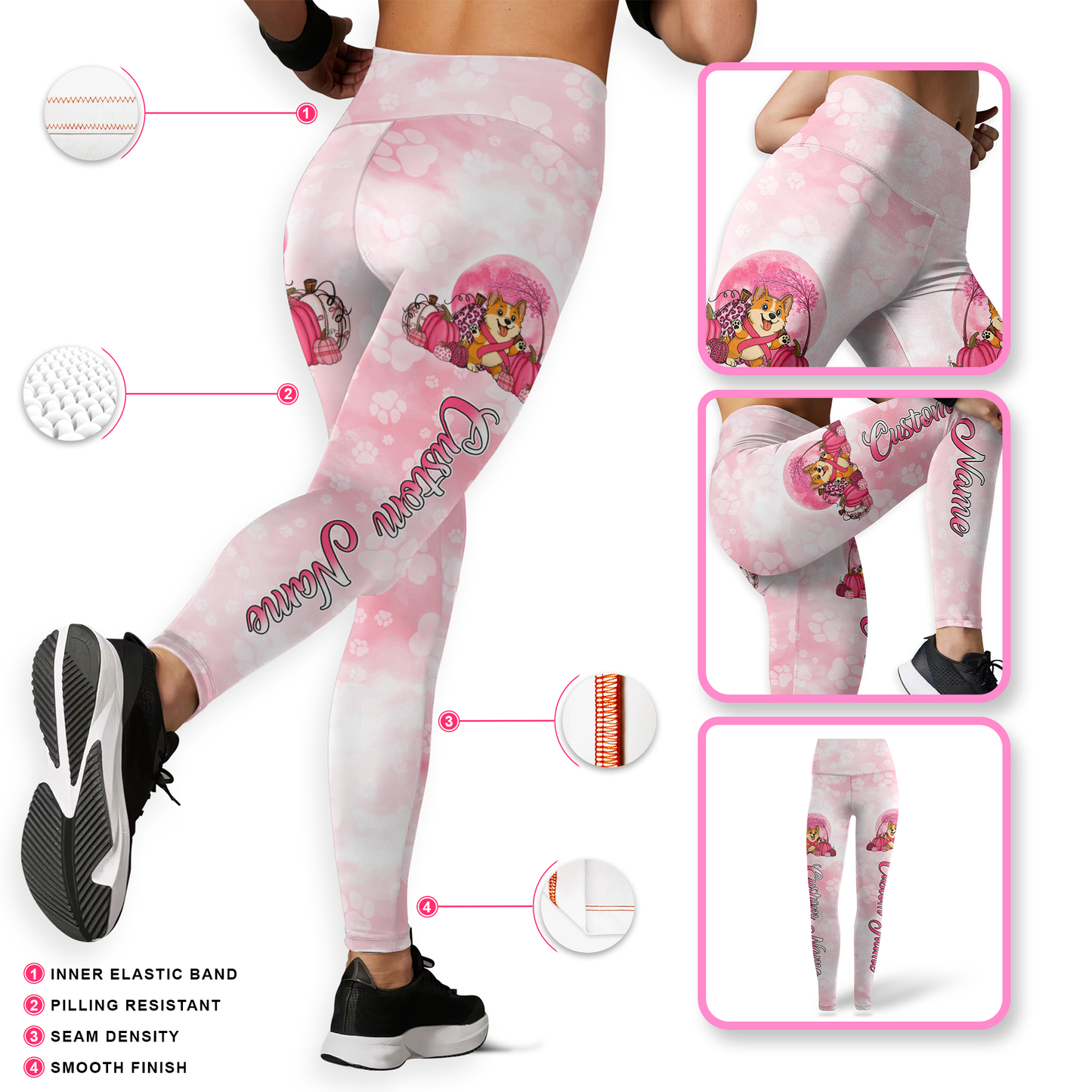 Breast Cancer Awareness Corgi Custom Name Tank Top & Leggings, Custom Choo