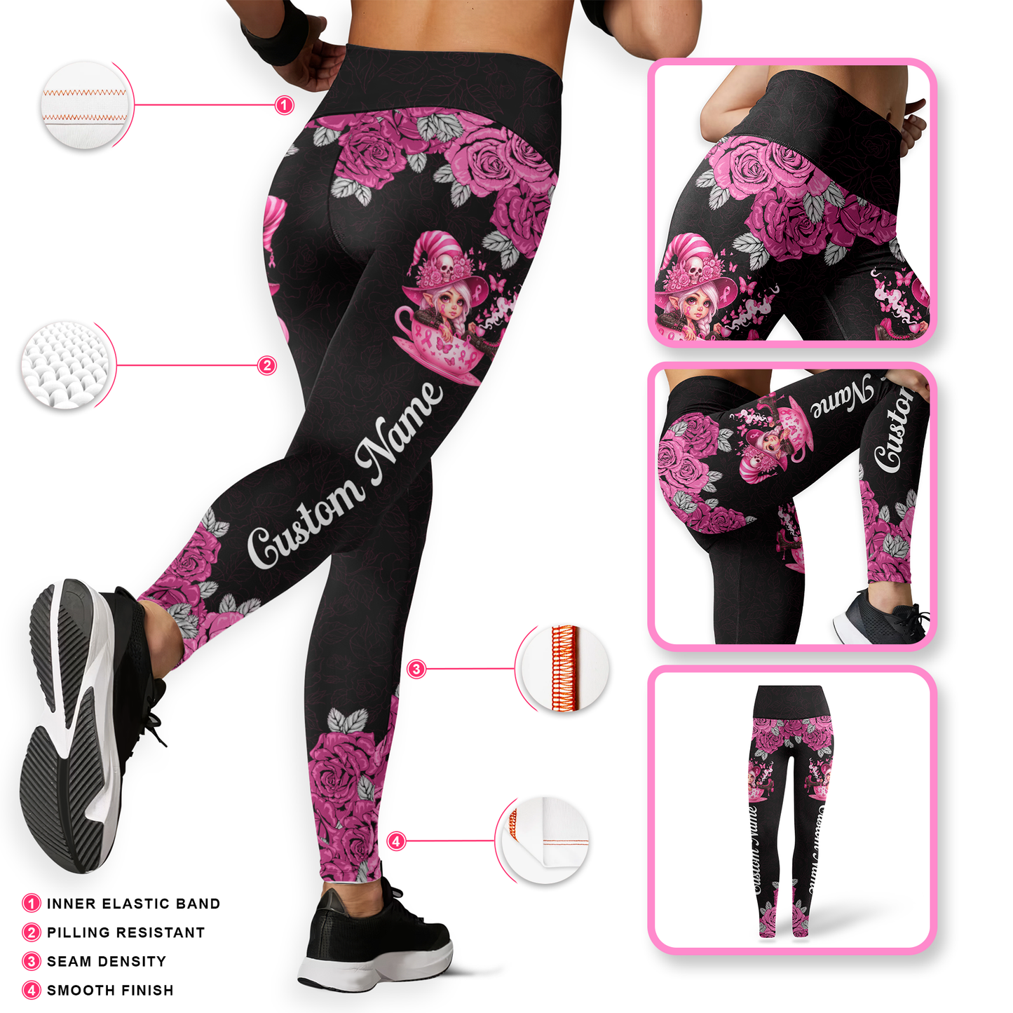 Personalized "Fight Like A Girl" Breast Cancer Awareness Hollow Tank Top and Leggings Set, Custom Choo