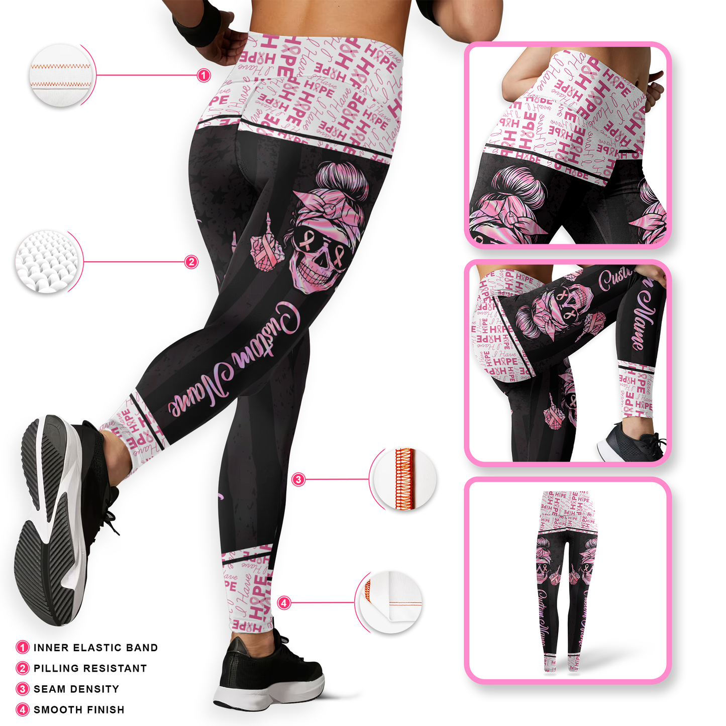 Personalized Fight Like A Skull Girl- Combo Legging Tanktop Breast Cancer Awareness