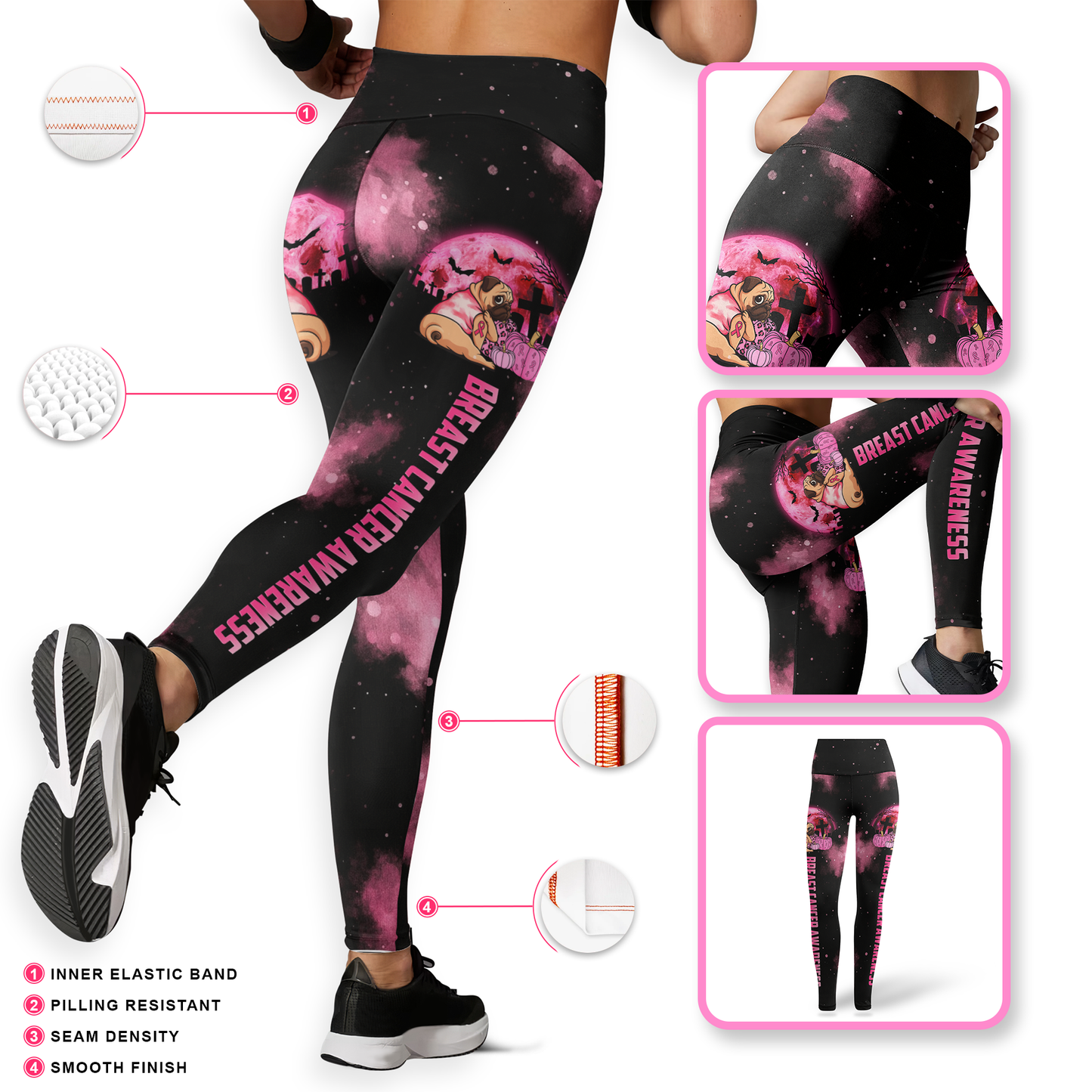 Pug Halloween Breast Cancer Awareness Leggings and Tank Top Set