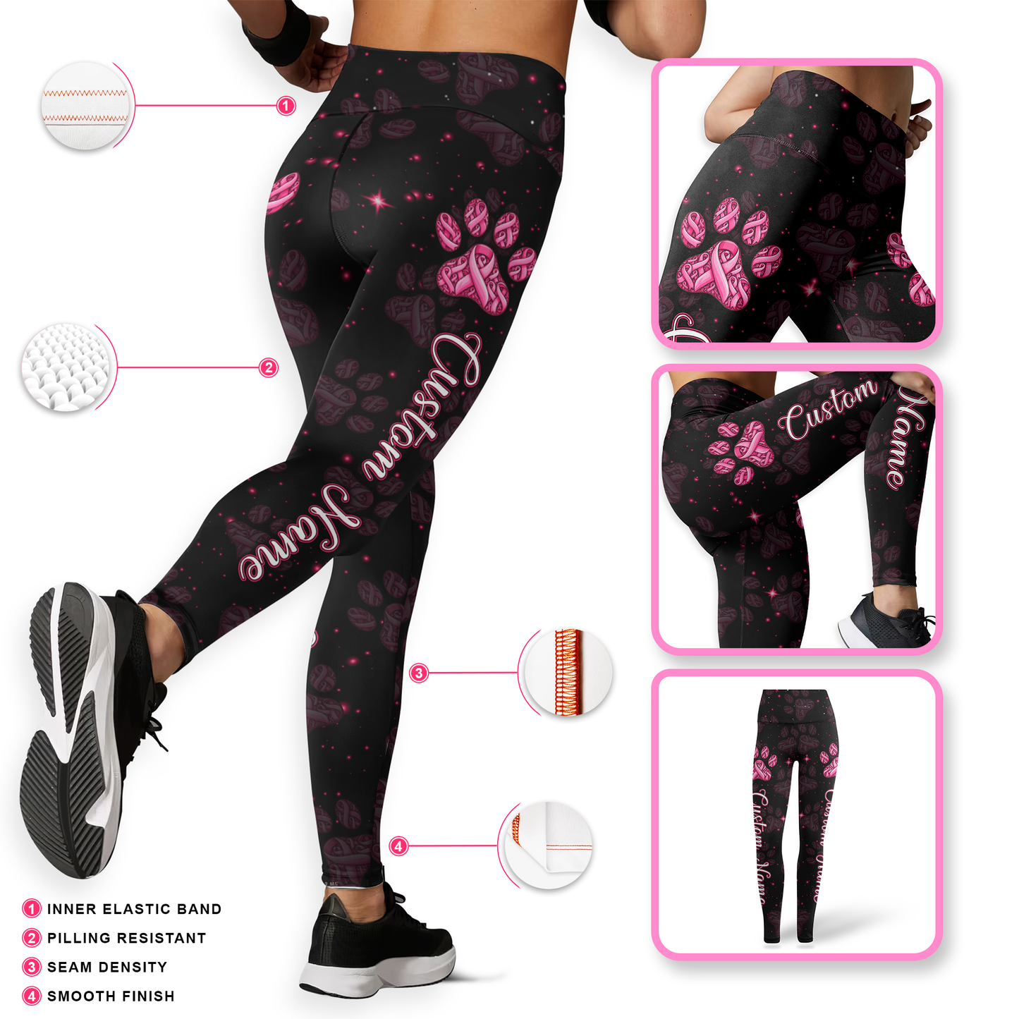 Personalized Paws For A Cure - Combo Legging Tanktop Breast Cancer Awareness