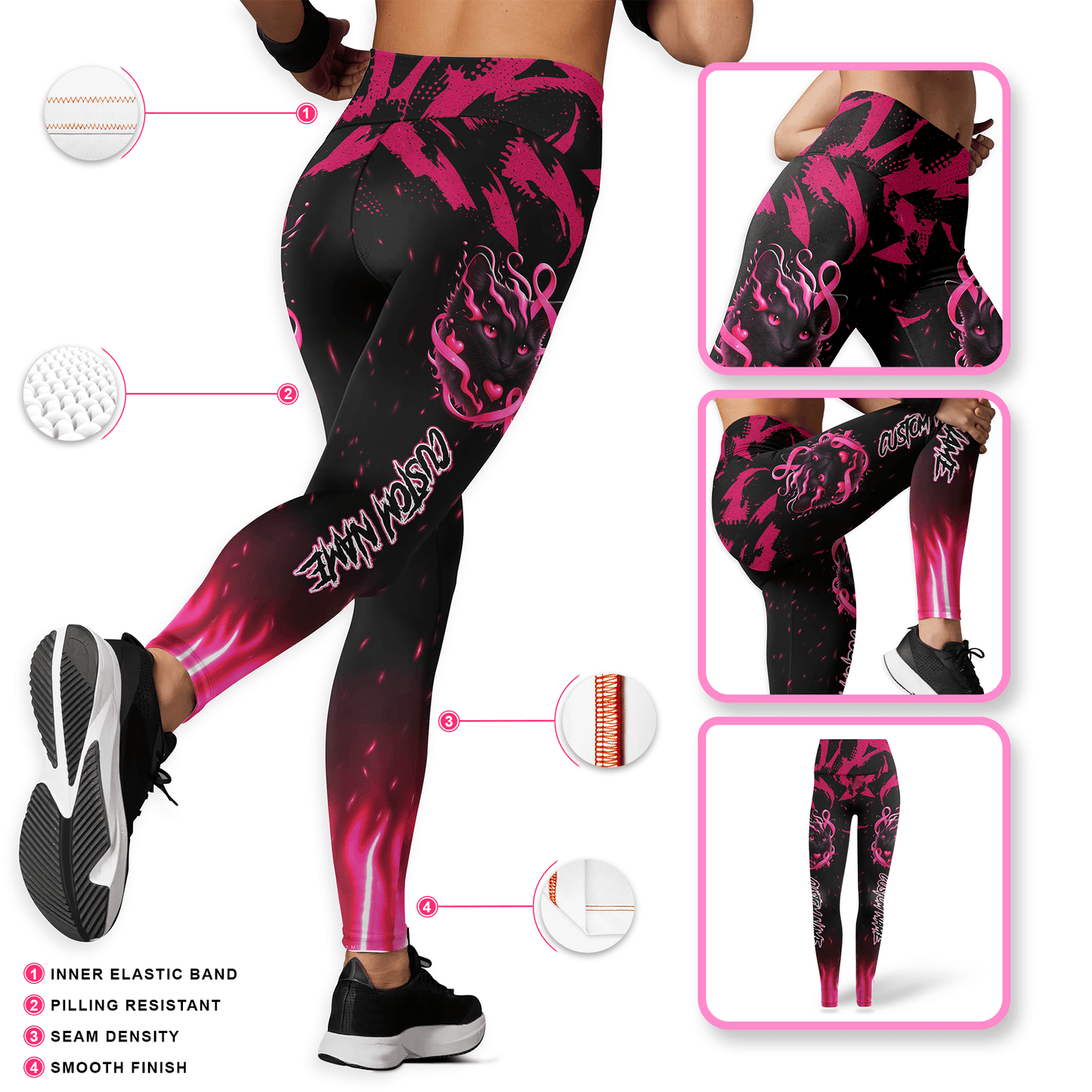 Personalized In October We Wear Pink Black Cat - Combo Legging Breast Cancer Awareness, Custom Choo