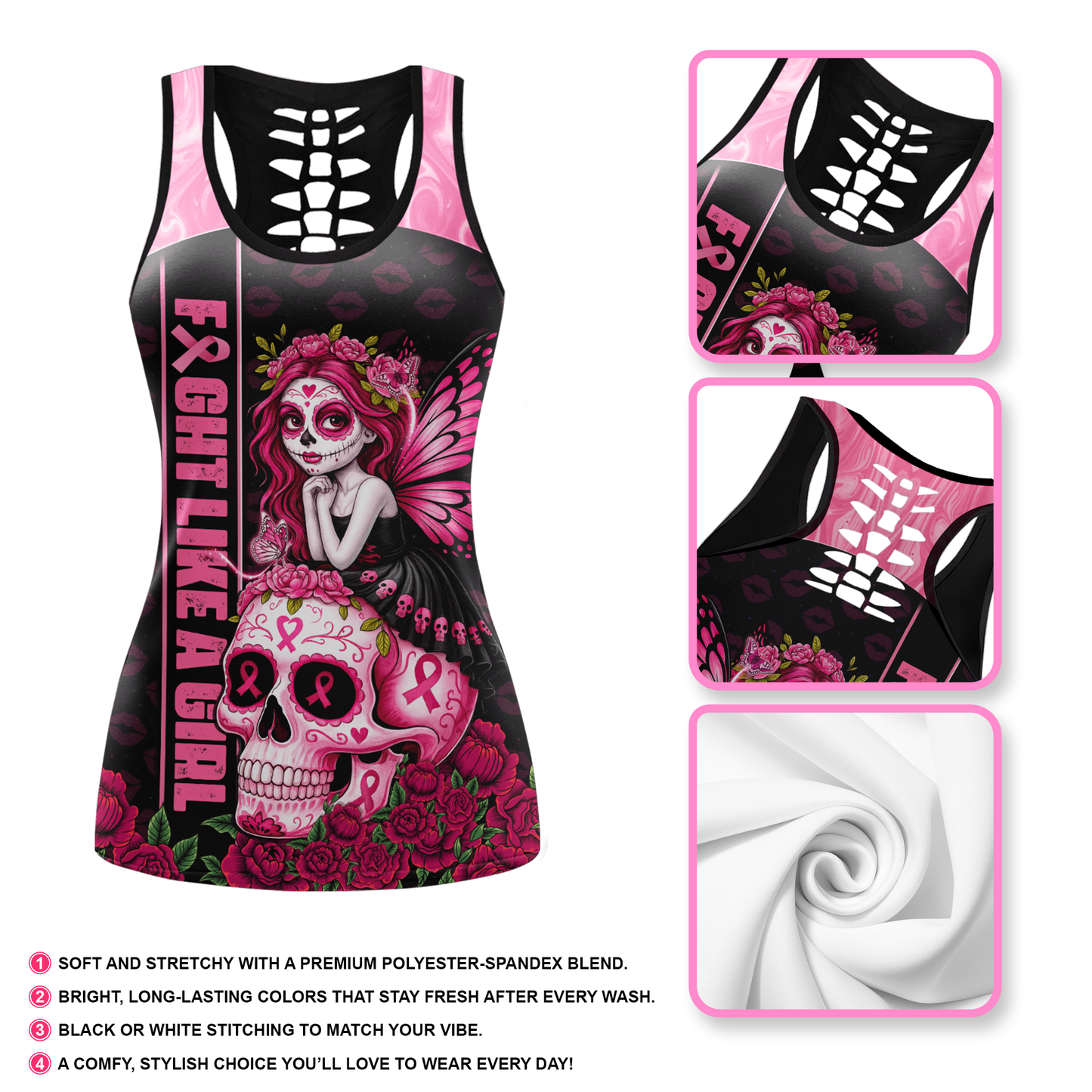 Fight Like A Girl Sugar Skull - Combo Legging Breast Cancer Awareness
