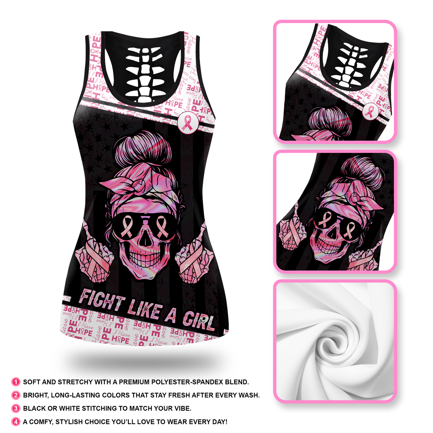 Personalized Fight Like A Skull Girl- Combo Legging Tanktop Breast Cancer Awareness