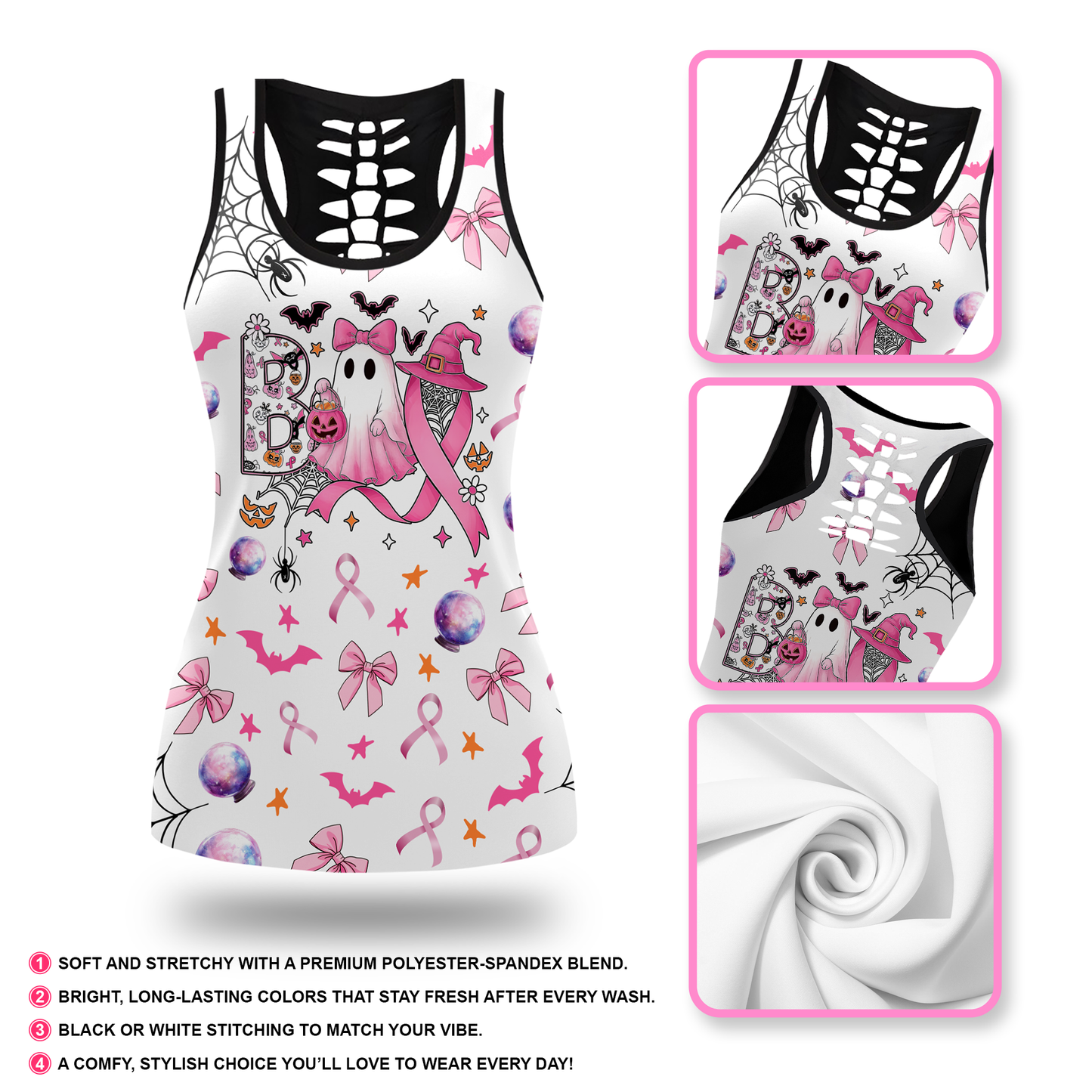 Pink Ribbon Ghost "Boo" Hollow Tank and Leggings Combo
