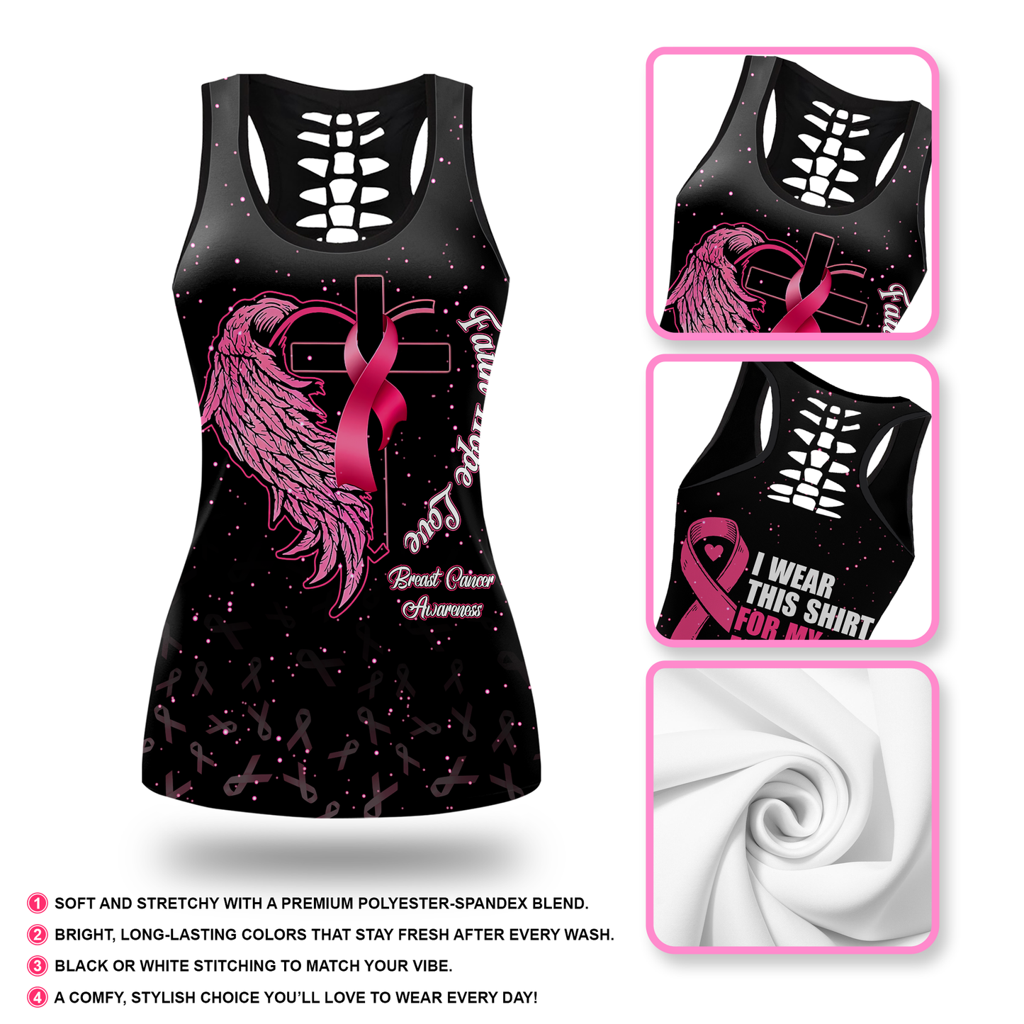 Faith Hope Love For My Mom In Heven - Combo Legging Tanktop Breast Cancer Awareness