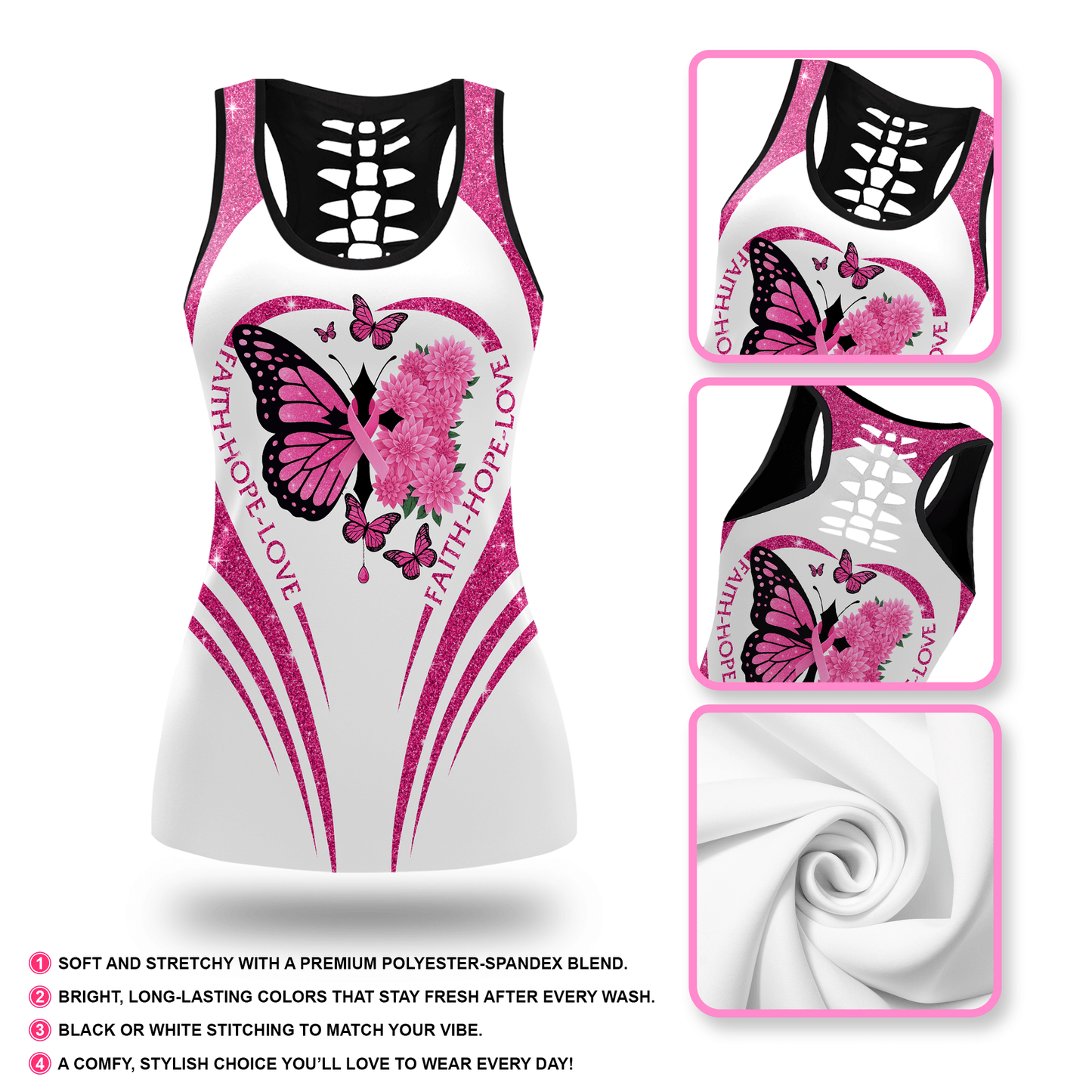 Faith Hope Love Cross-Marked Butterfly - Combo Legging Tanktop Breast Cancer Awareness