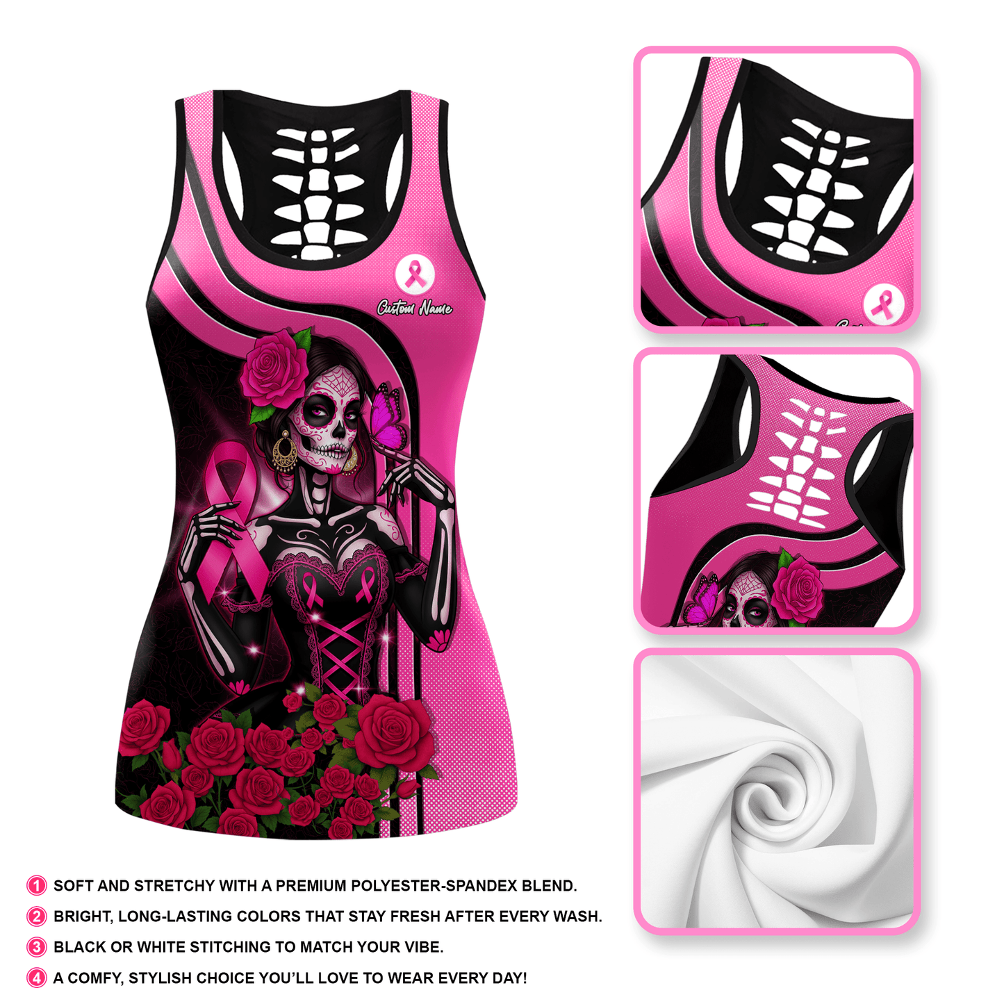 Sugar Skull Fight Like A Girl - Combo Legging Breast Cancer Awareness