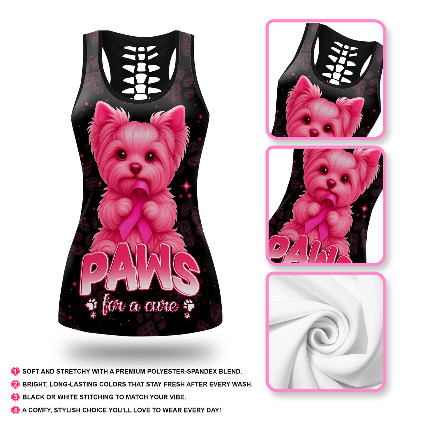 Personalized Paws For A Cure - Combo Legging Tanktop Breast Cancer Awareness