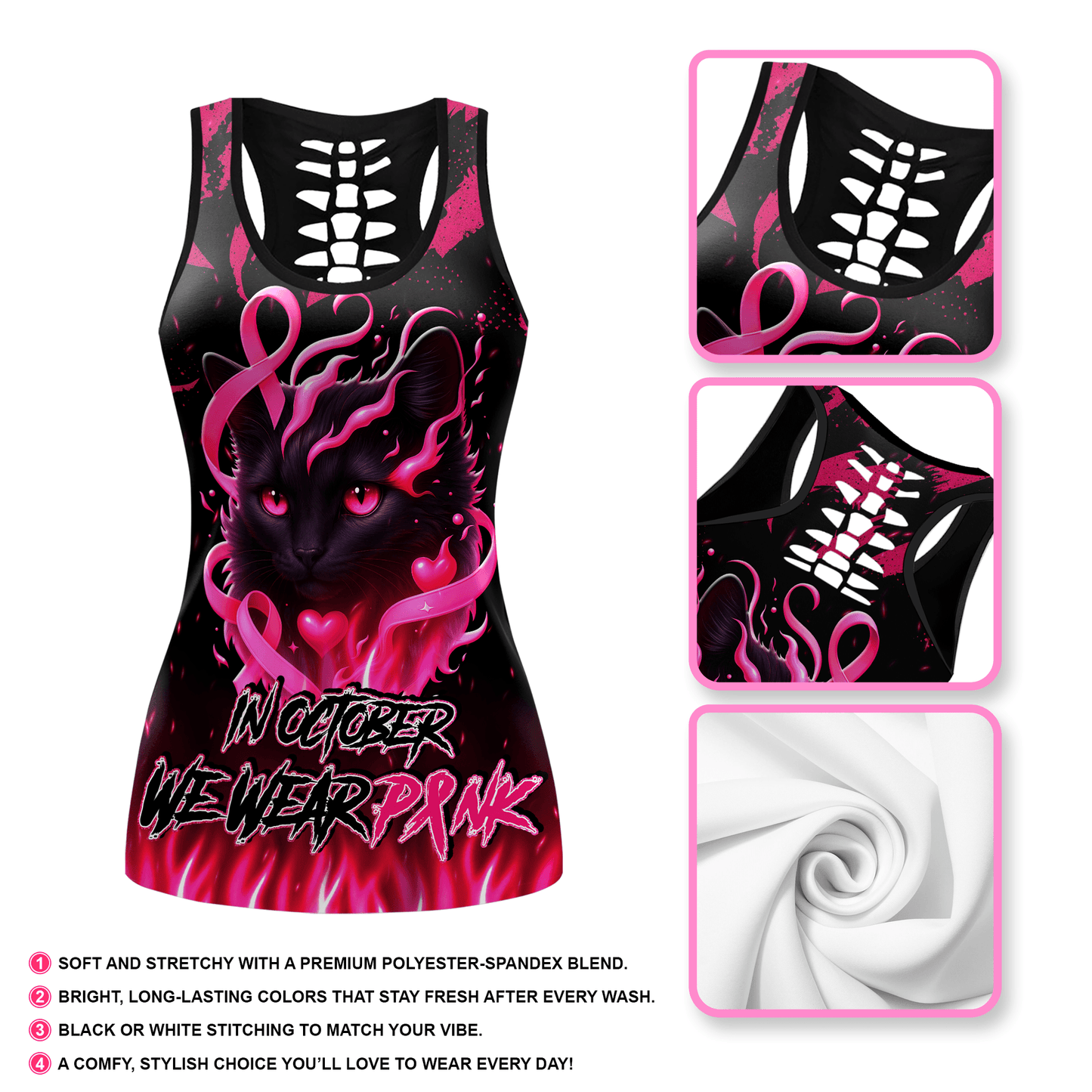 Personalized In October We Wear Pink Black Cat - Combo Legging Breast Cancer Awareness, Custom Choo