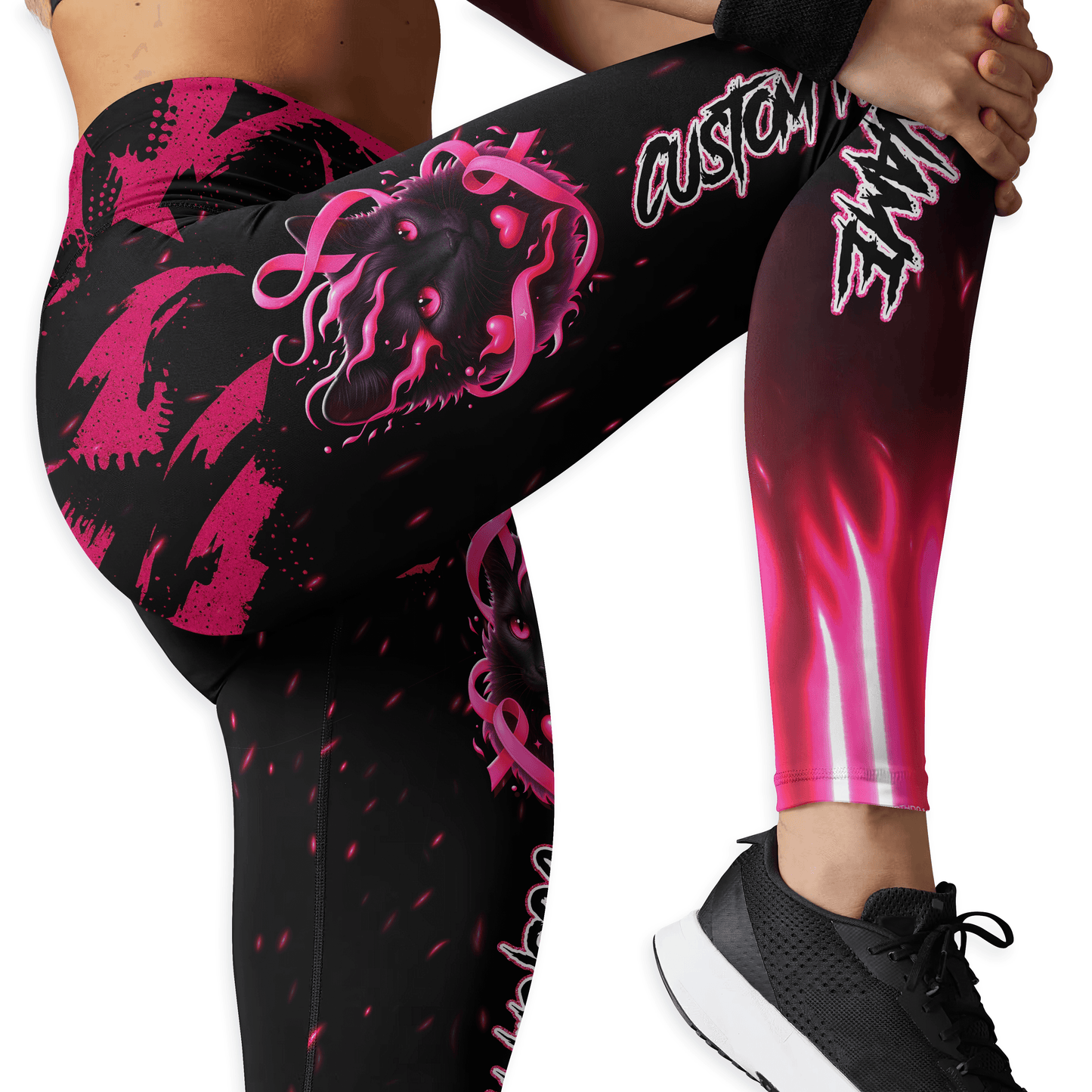 Personalized In October We Wear Pink Black Cat - Combo Legging Breast Cancer Awareness, Custom Choo