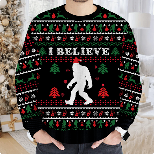 I Believe In Bigfoot Santa Christmas - Funny Ugly Christmas Sweater, Custom Choo
