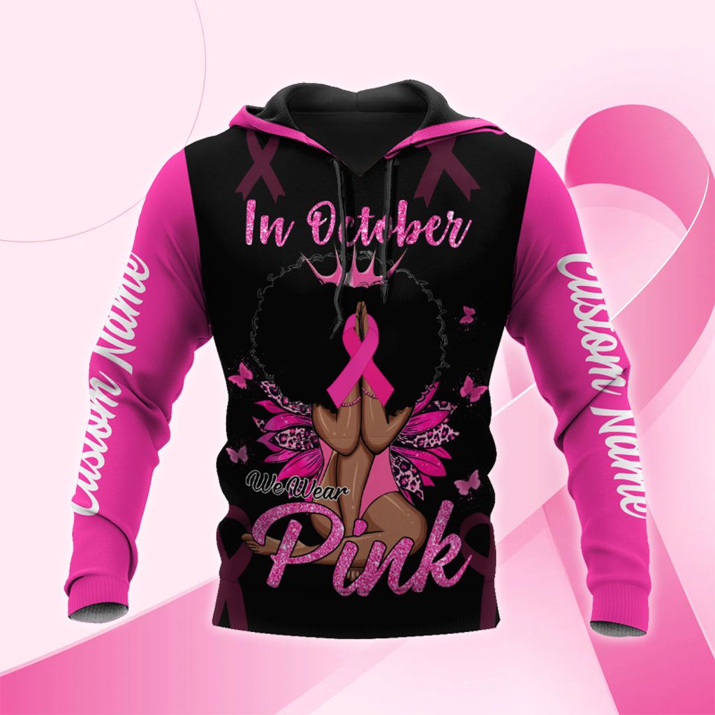 Personalized In October We Wear Pink Black Queen - Breast Cancer Awareness Shirt, Custom Choo