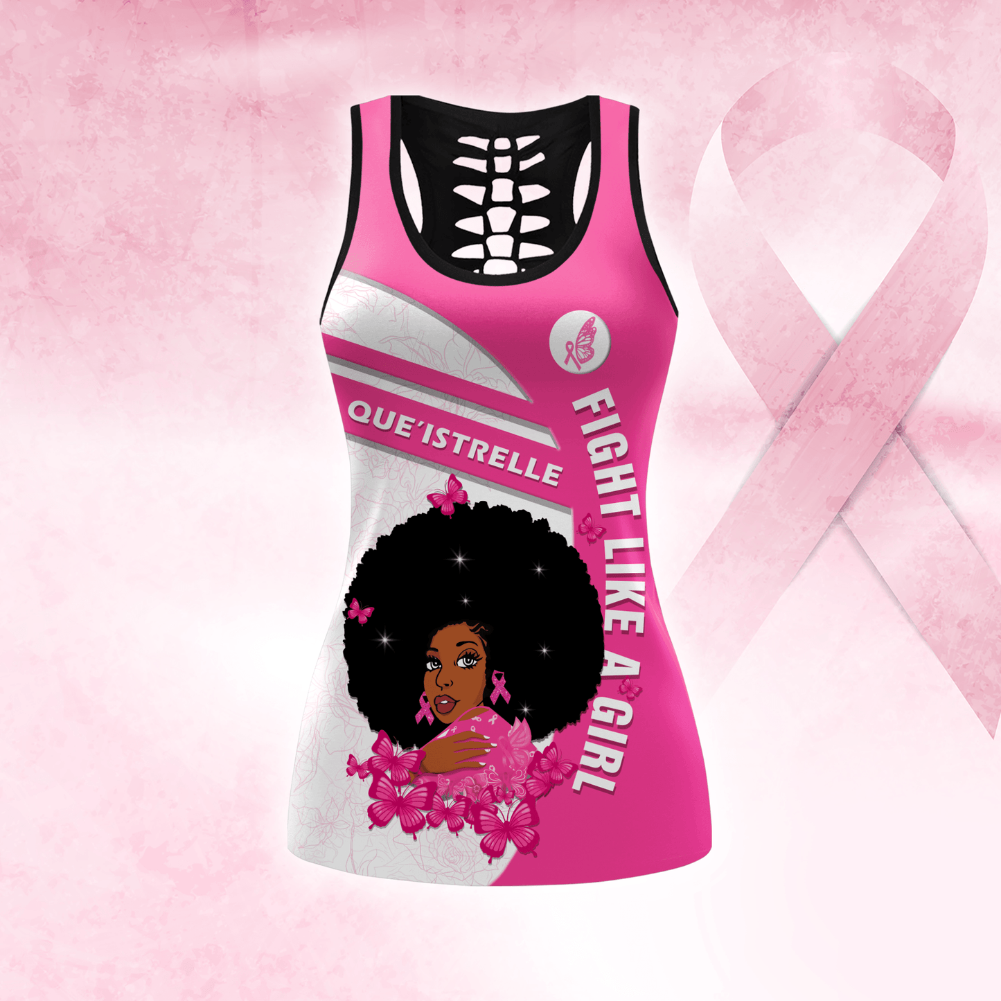 Personalized Fight Like A Black Girl - Combo Legging Tanktop Breast Cancer Awareness, Custom Choo