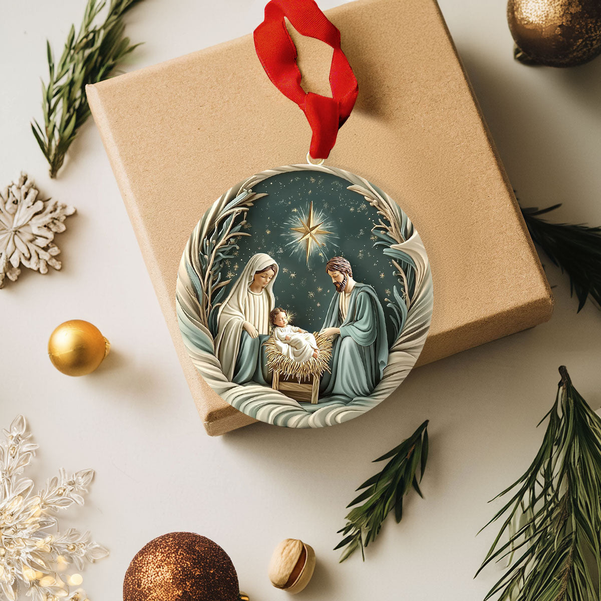 Bestchoo 2D Acrylic Ornament - Divine Silent Night Nativity