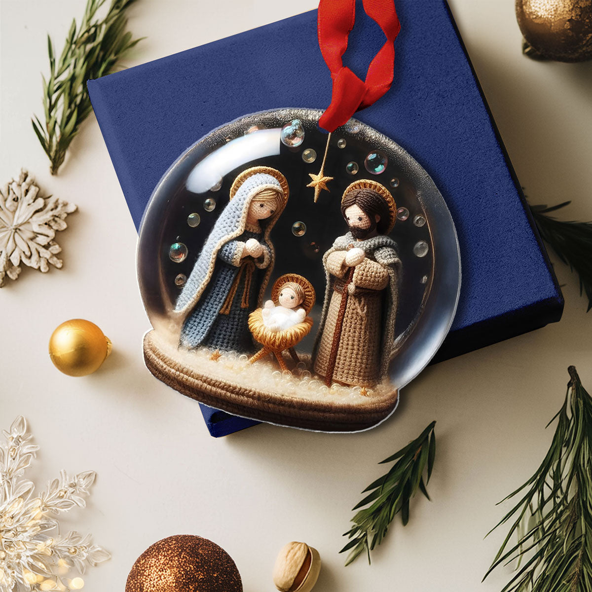 Bestchoo Acrylic Ornament Knitted Holy Family