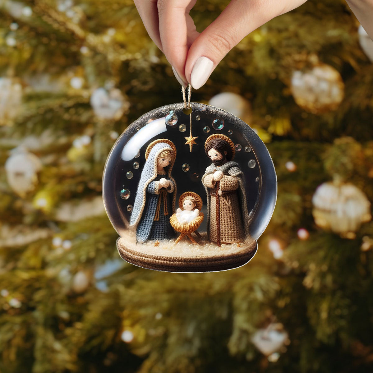 Bestchoo Acrylic Ornament Knitted Holy Family