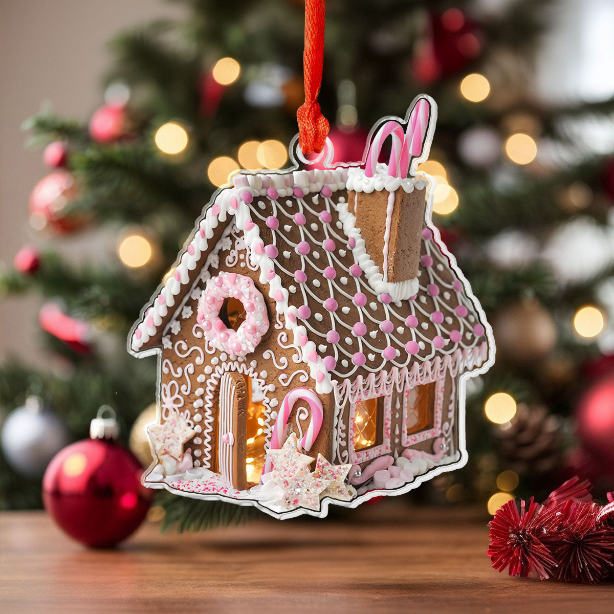 Bestchoo 2D Acrylic Ornament Pink Sweet House