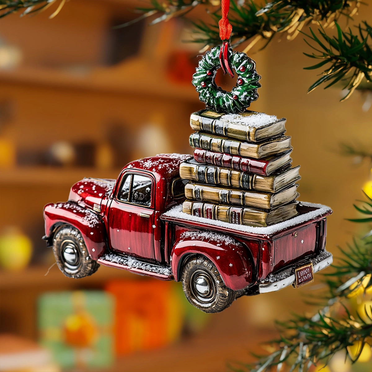 Bestchoo 2D Acrylic Ornament Festive Book Truck