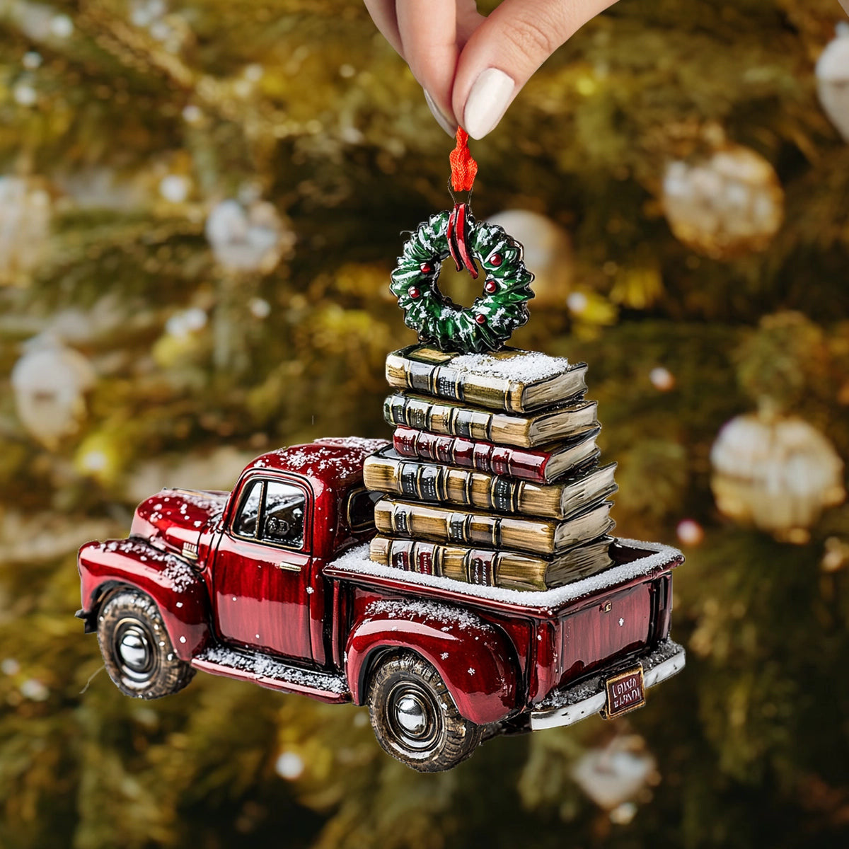 Bestchoo 2D Acrylic Ornament Festive Book Truck
