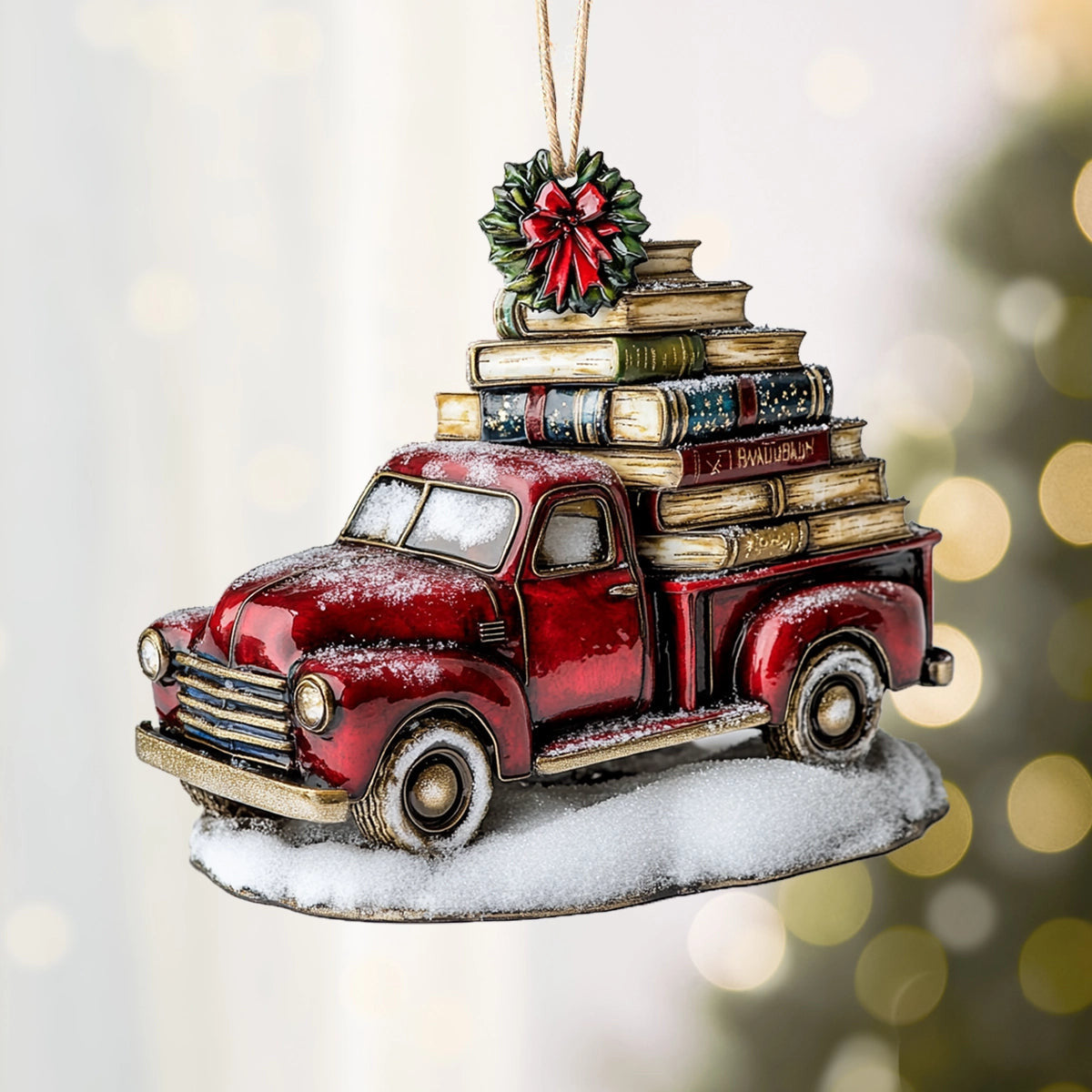 Bestchoo 2D Acrylic Ornament Festive Book Truck