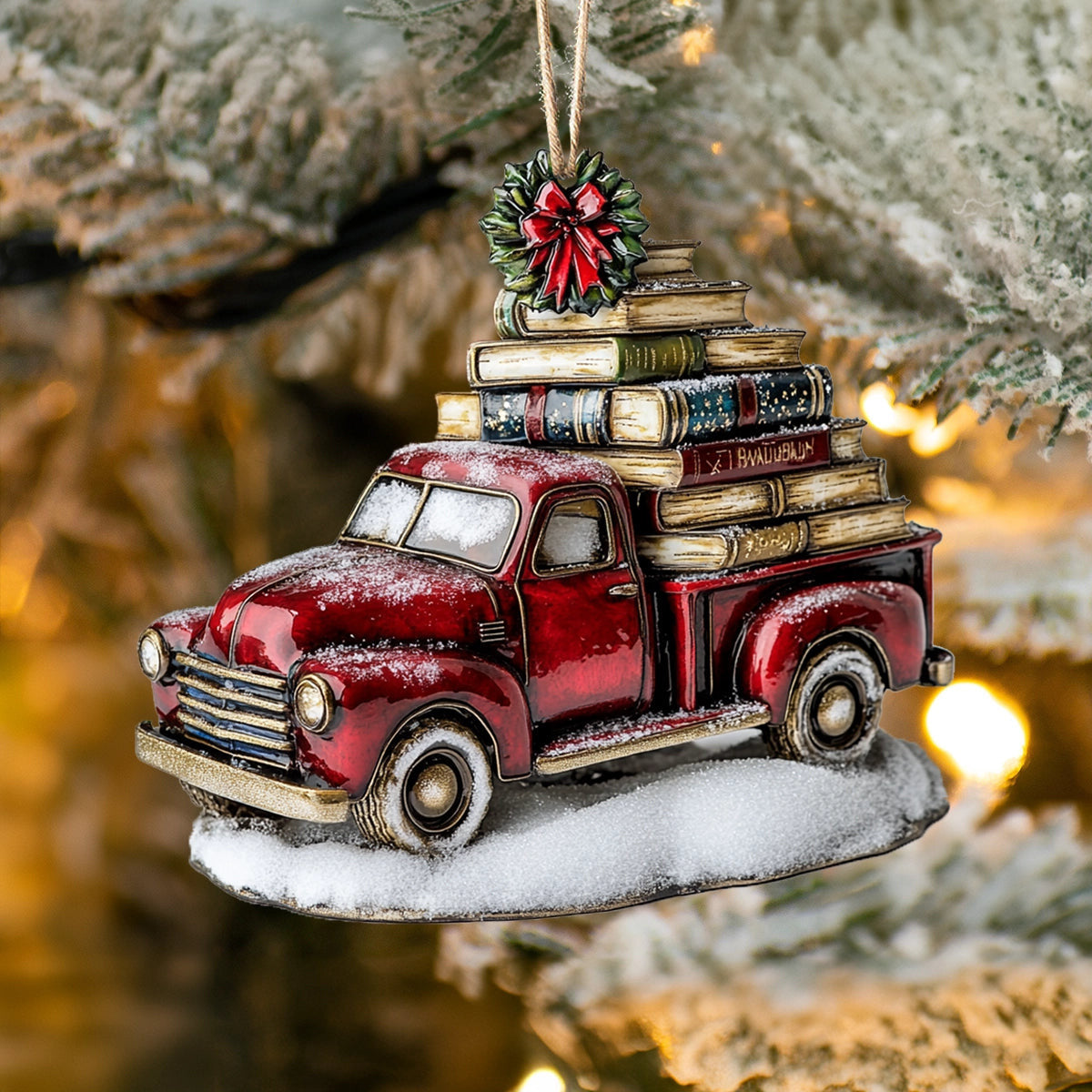 Bestchoo 2D Acrylic Ornament Festive Book Truck