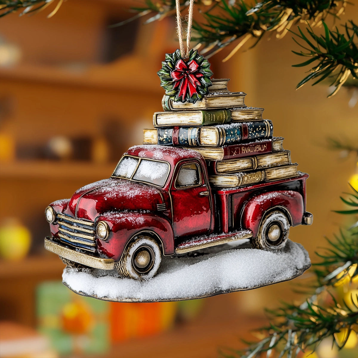Bestchoo 2D Acrylic Ornament Festive Book Truck