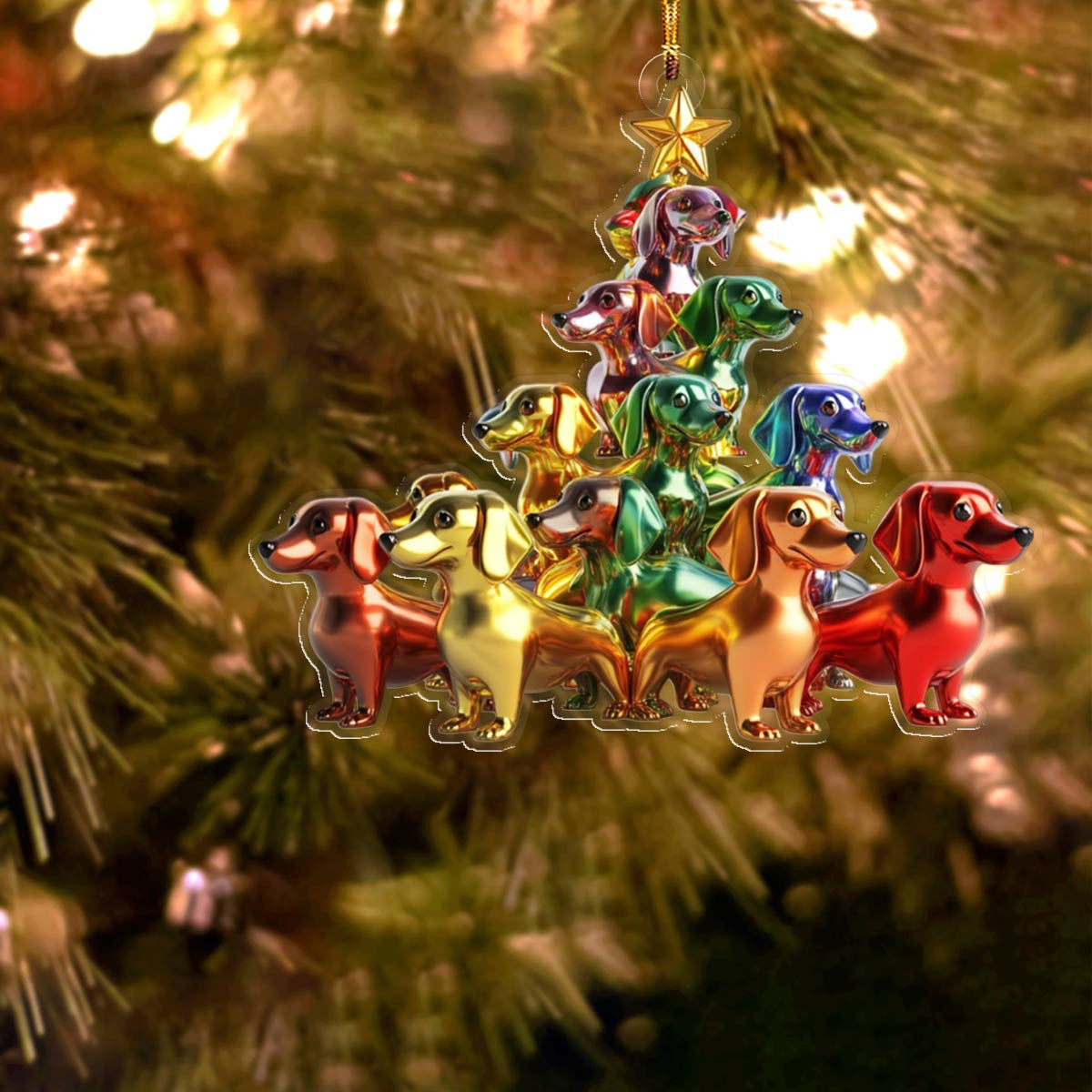Bestchoo 2D Acrylic Ornament Happy Christmas Dachshunds