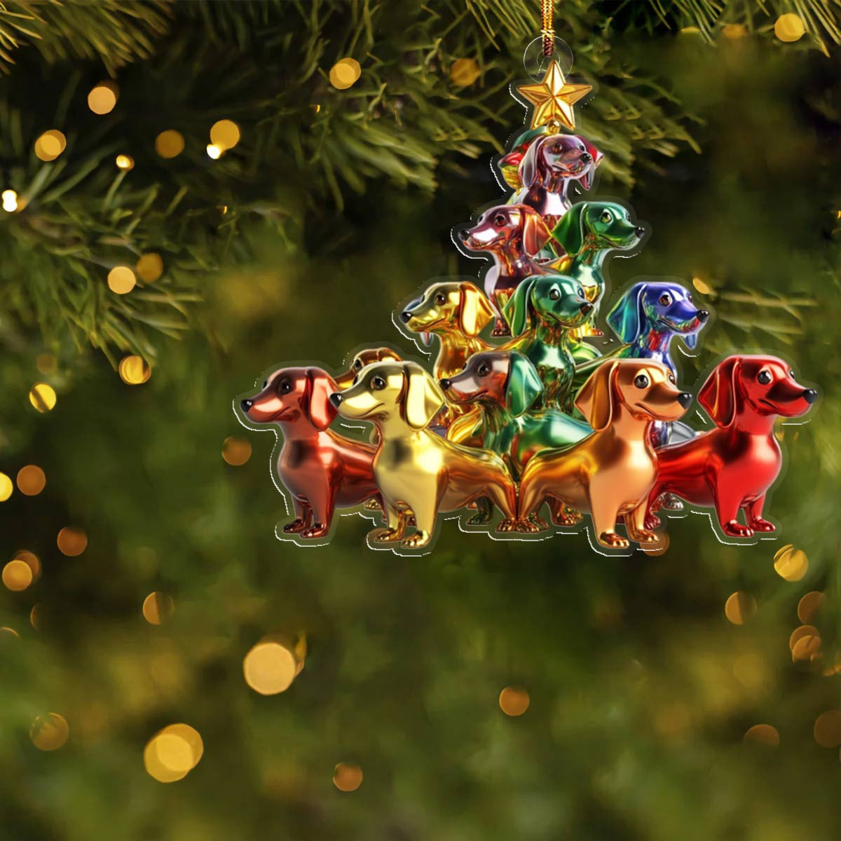 Bestchoo 2D Acrylic Ornament Happy Christmas Dachshunds