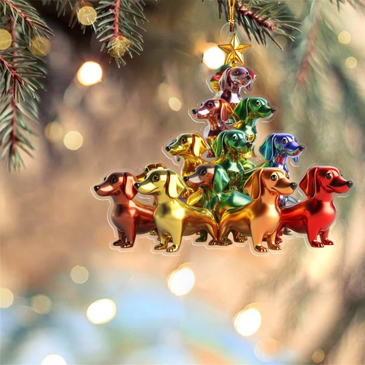 Bestchoo 2D Acrylic Ornament Happy Christmas Dachshunds