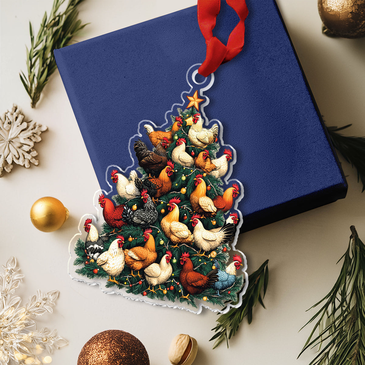 Bestchoo 2D Acrylic Ornament Chicken Christmas Tree