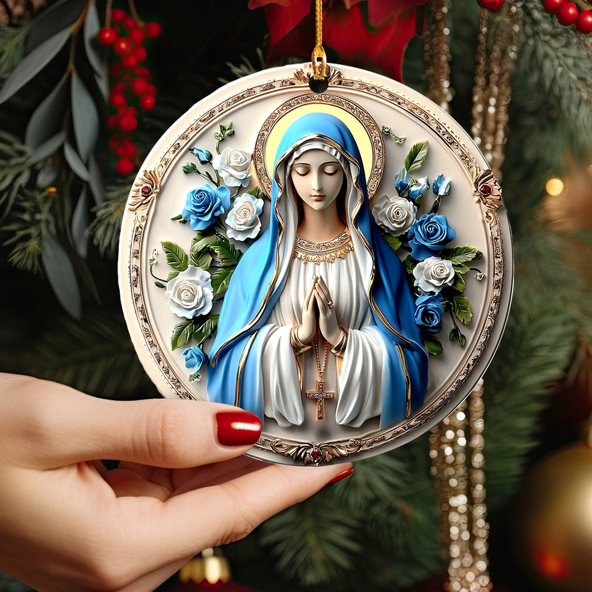 Bestchoo 2D Acrylic Ornament Peaceful Virgin Mary Roses