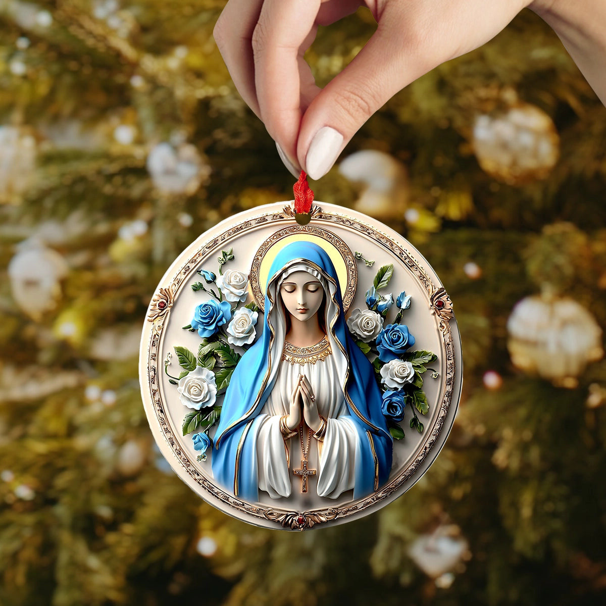 Bestchoo 2D Acrylic Ornament Peaceful Virgin Mary Roses