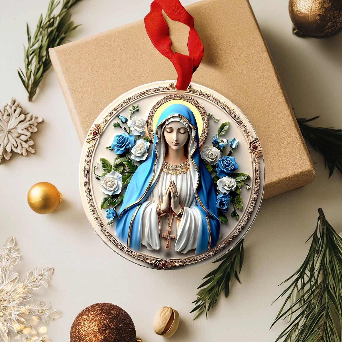 Bestchoo 2D Acrylic Ornament Peaceful Virgin Mary Roses