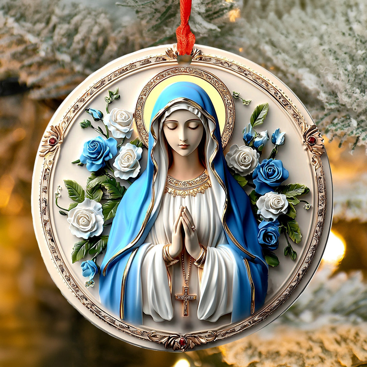 Bestchoo 2D Acrylic Ornament Peaceful Virgin Mary Roses