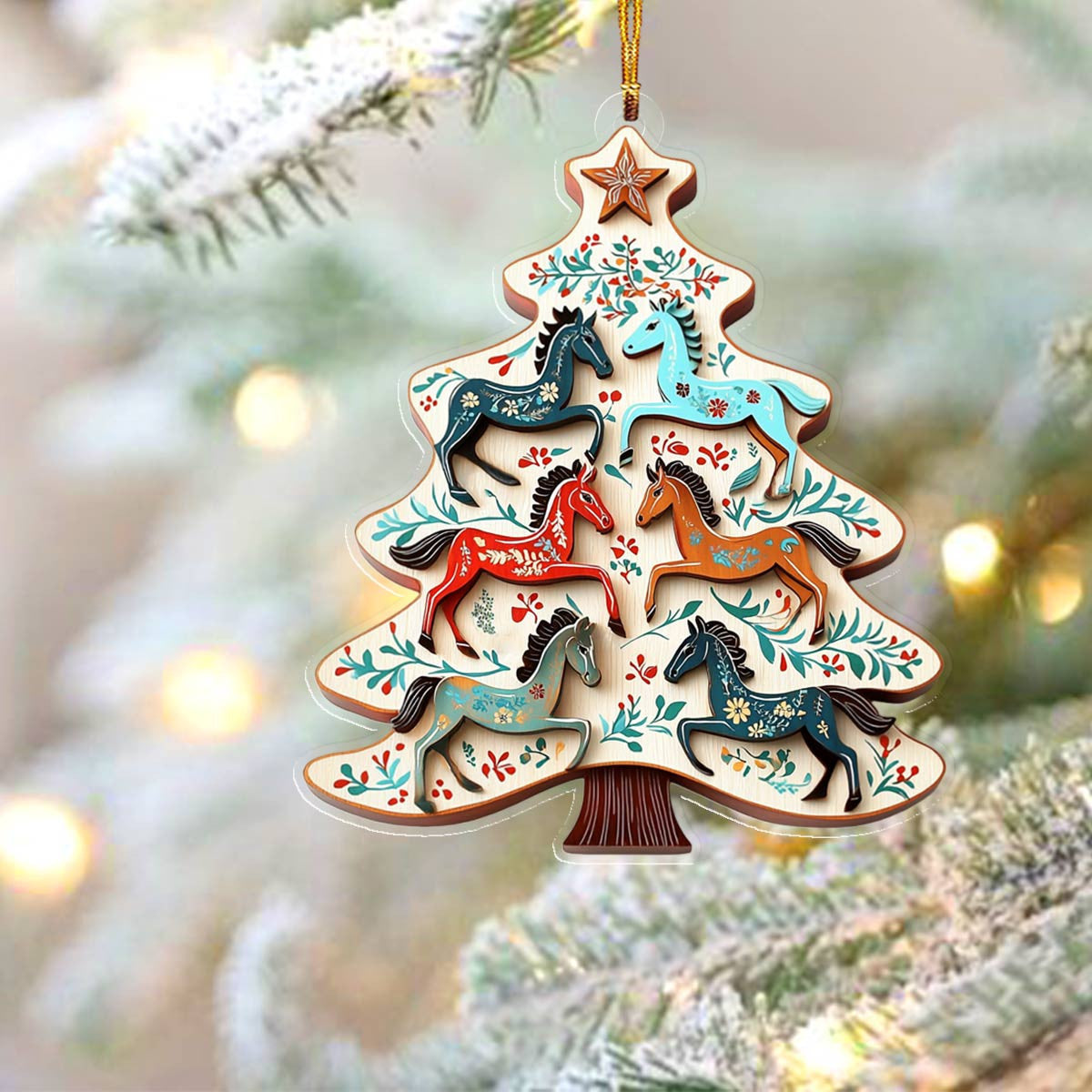 Bestchoo 2D Acrylic Ornament Gentle Horses Christmas Tree