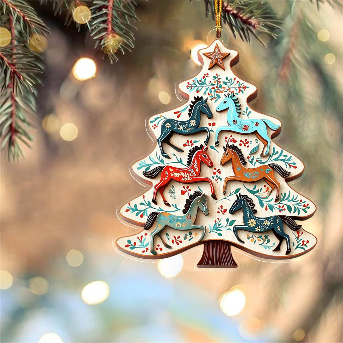 Bestchoo 2D Acrylic Ornament Gentle Horses Christmas Tree