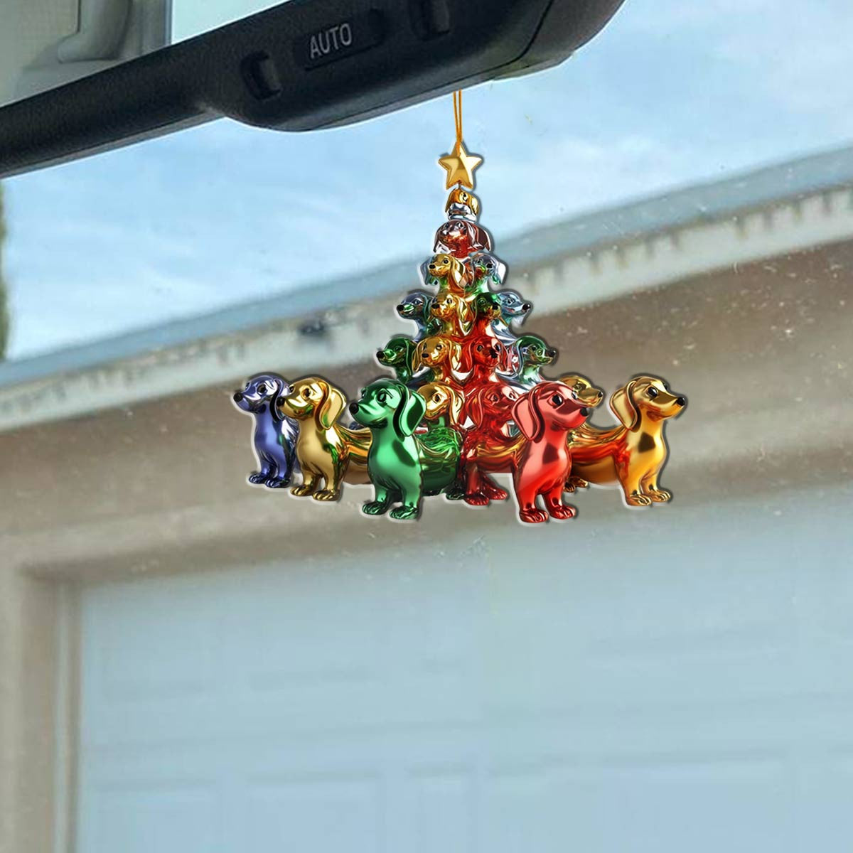 Bestchoo 2D Acrylic Ornament Whimsical Dachshunds Christmas Trees