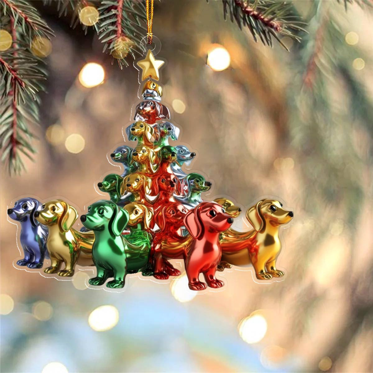 Bestchoo 2D Acrylic Ornament Whimsical Dachshunds Christmas Trees