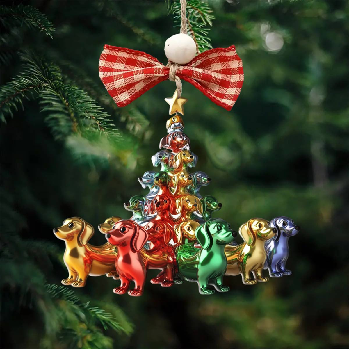 Bestchoo 2D Acrylic Ornament Whimsical Dachshunds Christmas Trees