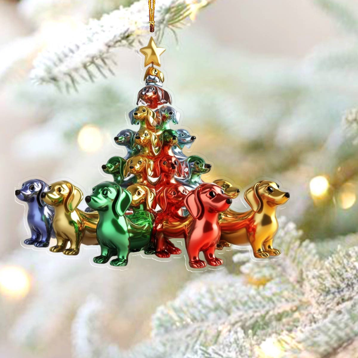 Bestchoo 2D Acrylic Ornament Whimsical Dachshunds Christmas Trees